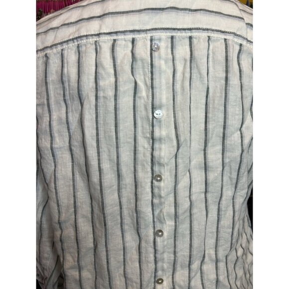 Sigrid Olsen LINEN Button Down Blouse Collared Blue & White Striped Sz L - Picture 7 of 9